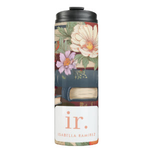 Personalised Books & Flowers with Name & Monogram Thermal Tumbler