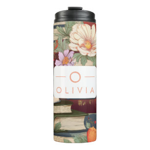 Personalised Books & Flowers with Name & Monogram Thermal Tumbler