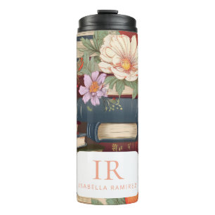 Personalised Books & Flowers with Name & Monogram Thermal Tumbler