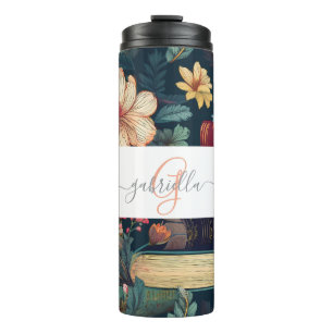 Personalised Books & Flowers with Name & Monogram Thermal Tumbler