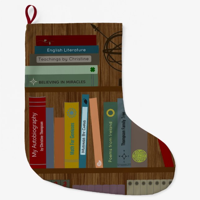 Personalised Bookshelf Large Christmas Stocking (Front)
