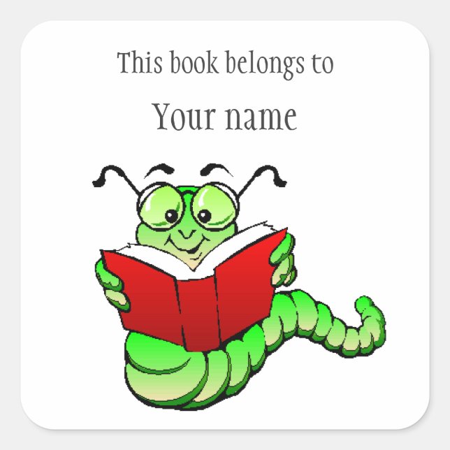 Personalised Bookworm Bookplate Sticker (Front)