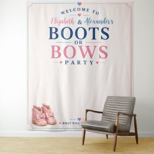 Personalised Boots or Bows Gender Reveal Backdrop Tapestry