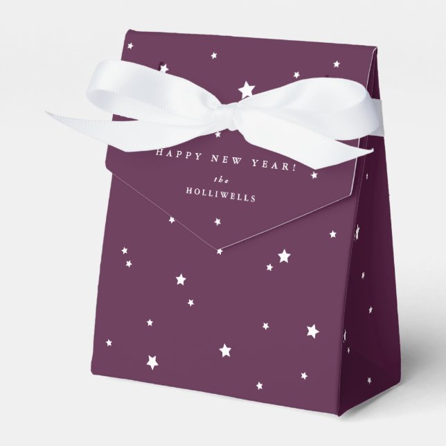 Personalised Bordeaux + White Stars New Year Party Favour Box (Front Side)