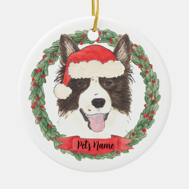 Personalised Border Collie Christmas Ceramic Ornament (Front)