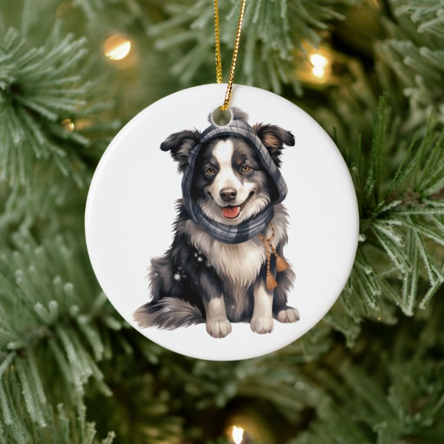 Personalised Border Collie Dog Art Ceramic Ornament (Tree)