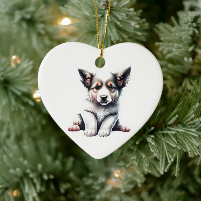 Personalised Border Collie Puppy Ceramic Ornament (Tree)