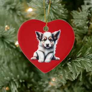 Personalised Border Collie Puppy Christmas Red Ceramic Ornament