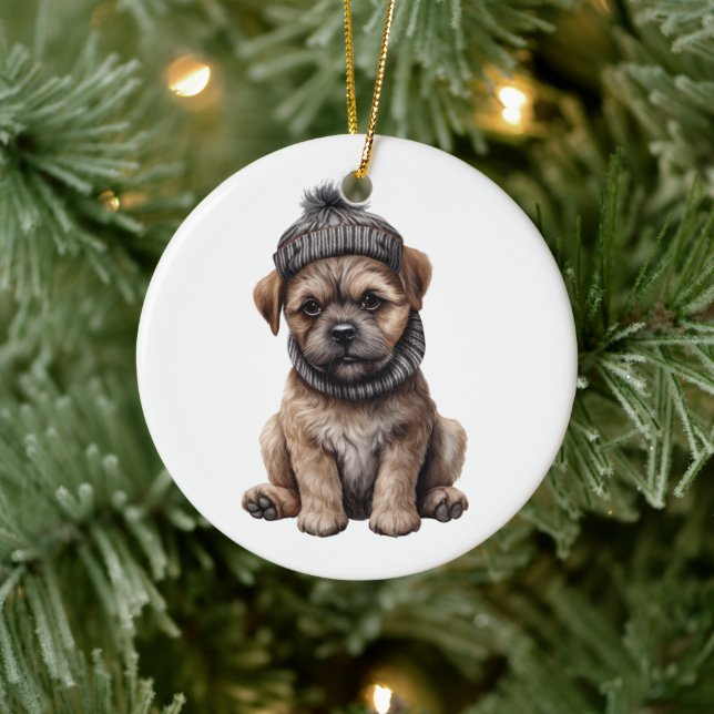 Personalised Border Terrier Dog Ceramic Ornament (Tree)