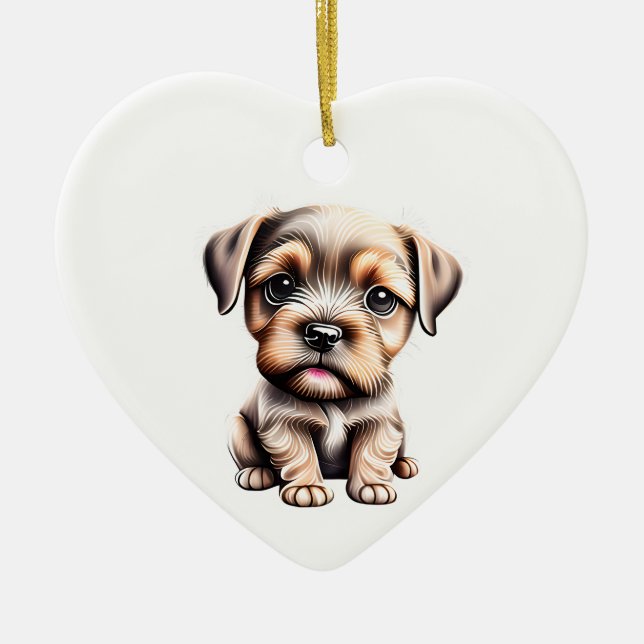 Personalised Border Terrier Puppy Ceramic Ornament (Front)