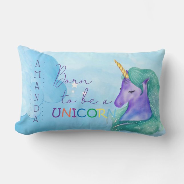 Personalised "BORN TO BE A UNICORN"  Lumbar Pillow (Front)