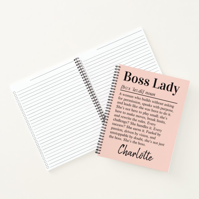 Personalised Boss Lady Definition Peachy Pink Notebook (Inside)