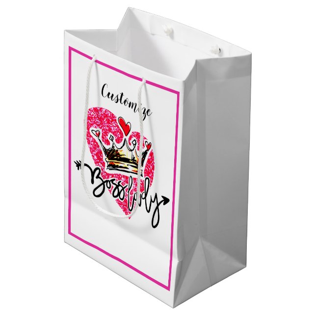 Personalised Boss Lady Medium Gift Bag (Front Angled)