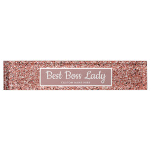 Personalised Boss Lady Rose Gold Glitter Chic  Nameplate