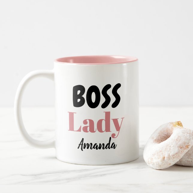 Personalised Boss Lady Two-Tone Coffee Mug (With Donut)