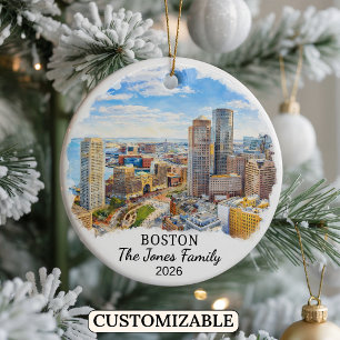 Personalised Boston Ornament, Custom Massachusetts Ceramic Ornament