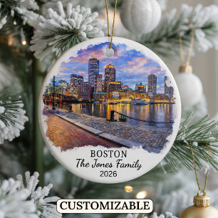 Personalised Boston Ornament, Custom Massachusetts Ceramic Ornament