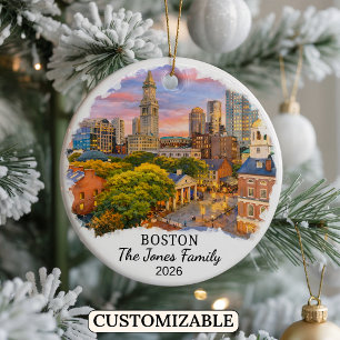 Personalised Boston Ornament, Custom Massachusetts Ceramic Ornament