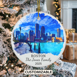 Personalised Boston Ornament, Massachusetts Ceramic Ornament