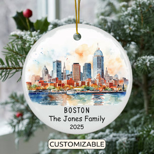 Personalised Boston Ornament, Massachusetts State Ceramic Ornament