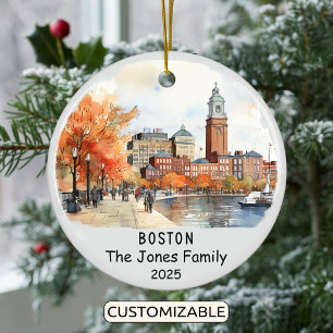 Personalised Boston Ornament, Massachusetts State Ceramic Ornament