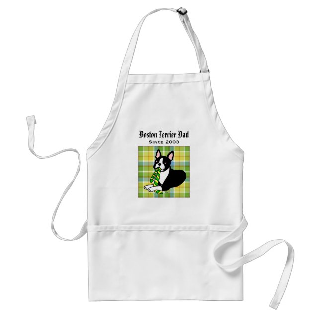 Personalised Boston Terrier Daddy 1 Plaid Standard Apron (Front)