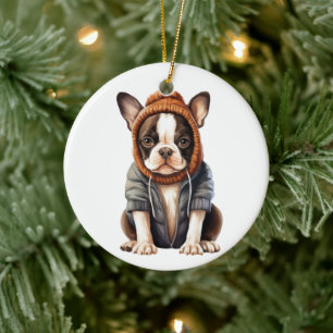 Personalised Boston Terrier Dog Art Ceramic Ornament