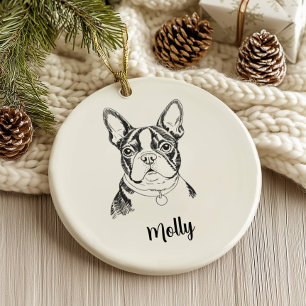 Personalised Boston Terrier Dog Christmas Ceramic Ornament