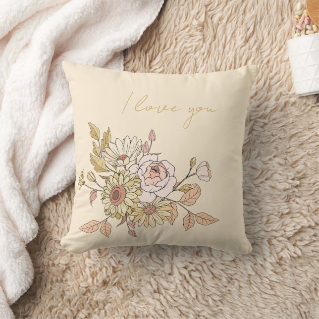  personalised Botanical Beige I Love You Pillow  (Blanket)