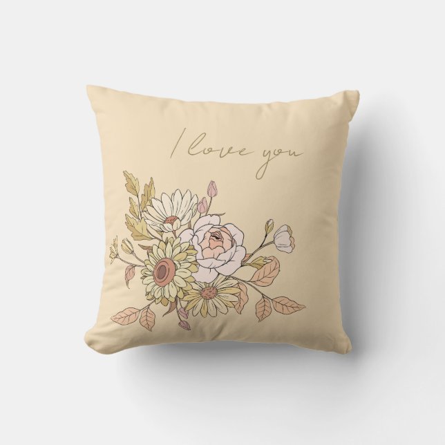  personalised Botanical Beige I Love You Pillow  (Front)