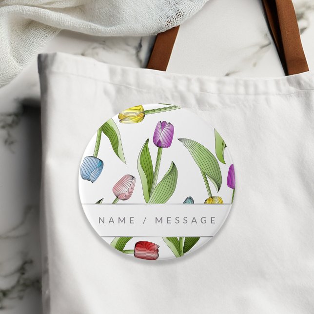 Personalised Botanical Colourful Tulip Flower 7.5 Cm Round Badge (Creator Uploaded)