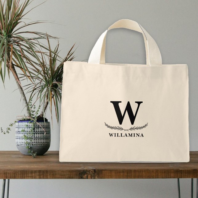 Personalised Botanical Monogram Initial  Mini Tote Bag (Personalized Botanical Monogram Initial Mini Tote Bag)