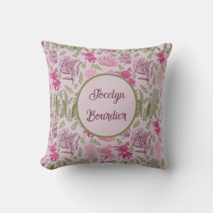 Personalised Botanical Pink Peony Eucalyptus Cushion