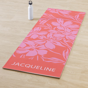 Personalised Botanical Pink Red Wellness Fitness Yoga Mat