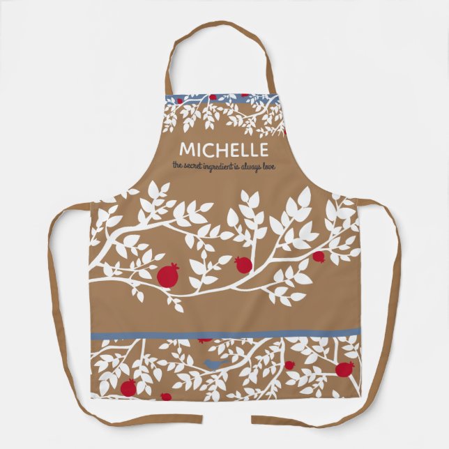 Personalised Botanical Pomegranate Apron (Front)