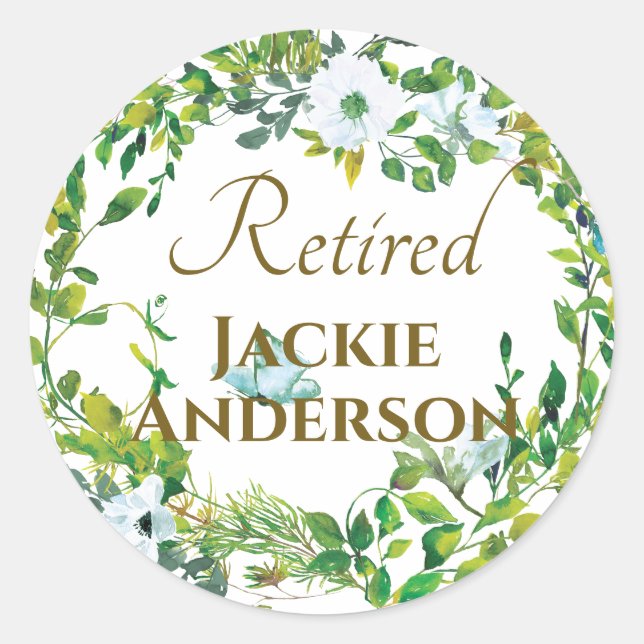 Personalised Botanical RETIRED Retirement Stickers (Front)