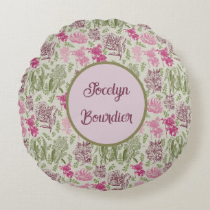 Personalised Botanical Sage Peony Eucalyptus Round Cushion