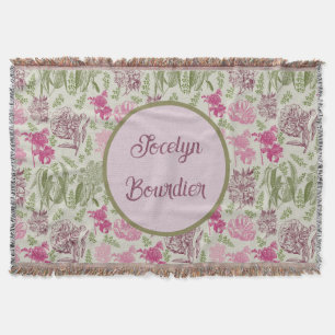 Personalised Botanical Sage Peony Eucalyptus  Throw Blanket