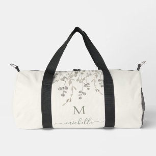 Personalised Botanical Watercolor Monogram Ivory Duffle Bag