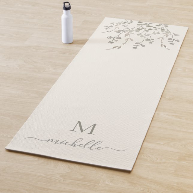 Personalised Botanical Watercolor Monogram Ivory Yoga Mat (In Situ)