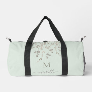 Personalised Botanical Watercolor Monogram Sage Duffle Bag
