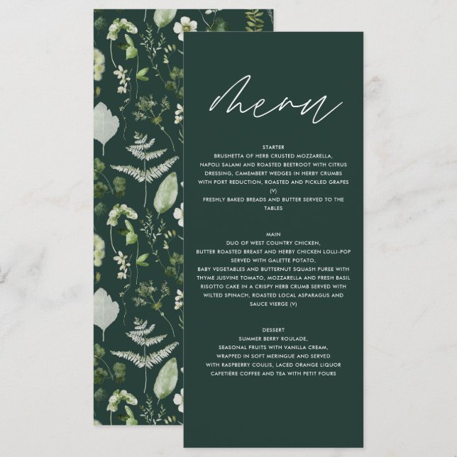 Personalised Botanical Wedding Elegant Greenery Menu (Front/Back)
