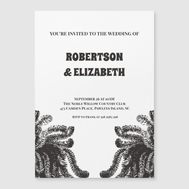Personalised botanical wedding magnetic invitation (Front)