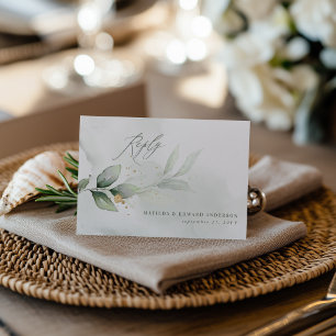 Personalised Botanical Wedding Sage Green RSVP Card