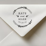Personalised Botanical Wedding Save the Date Stamp<br><div class="desc">Custom-designed wedding stamp featuring hand-drawn style botanical wreath with couple names and wedding date.</div>