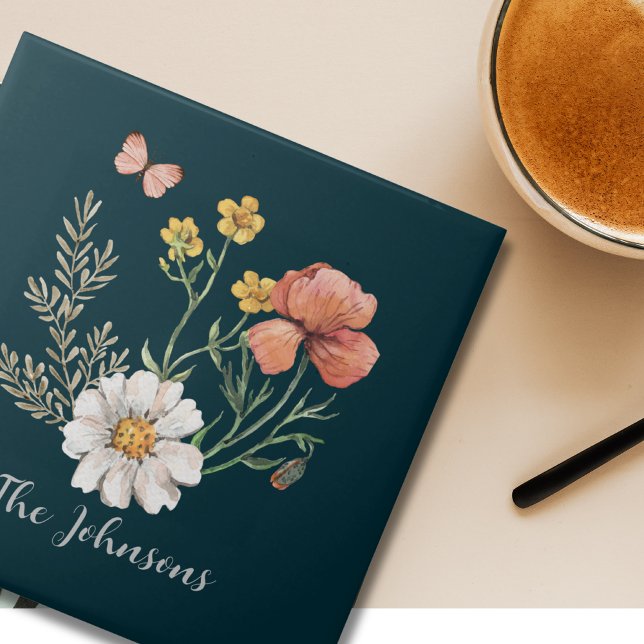 Personalised Botanical Wildflower Flower Boho  Ceramic Tile (Creator Uploaded)