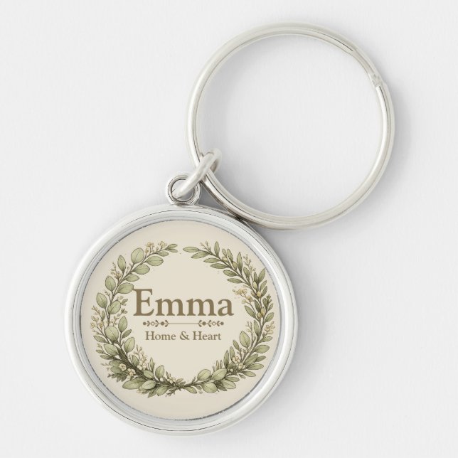 Personalised Botanical Wreath  | Custom Name Co Key Ring (Front)