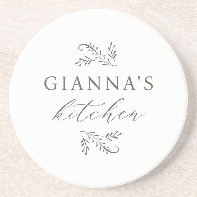 Personalised Botanical Your Name's Kitchen Coaster (Front)