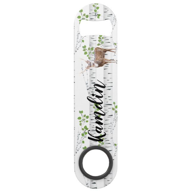 Personalised Bottle Opener Deer Doe Buck Woodland (Front)