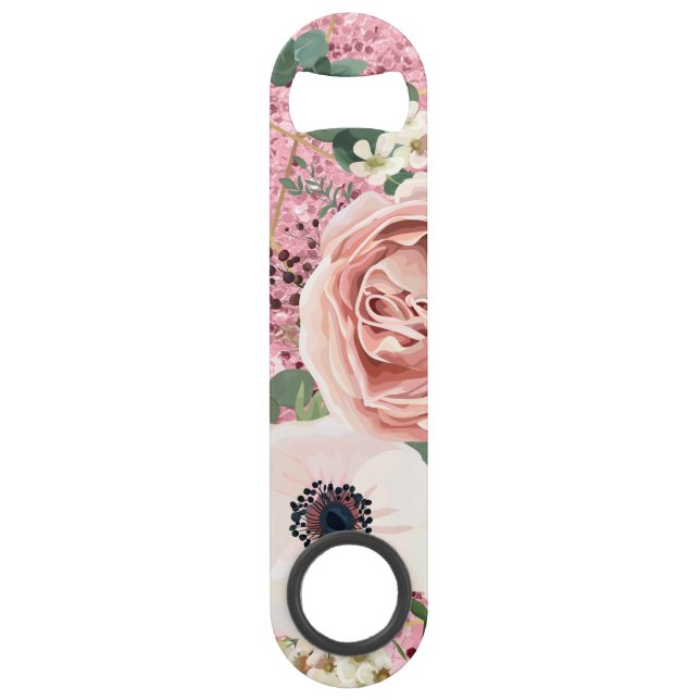 Personalised Bottle Opener Geometric Garden Rose (Front)